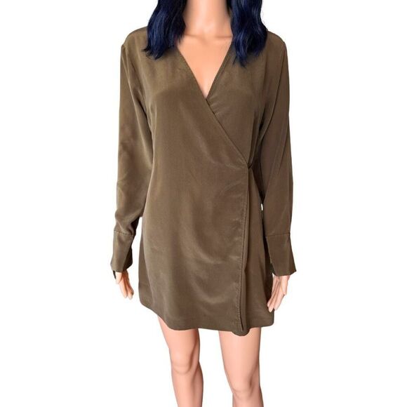 Equipment Femme Antheme Silk Wrap Dress Desert Palm Brown - Picture 5 of 6